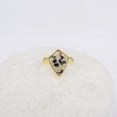 Jasper Ring, Dalmation Jasper 9x14mm Kite Shape Gemstone Ring, 18k Gold Plated Sterling Silver Ring, Promise Ring, Boho Ring, Bezel Ring
